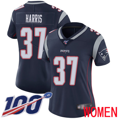 New England Patriots Football 37 100th Limited Navy Blue Women Damien Harris Home NFL Jersey